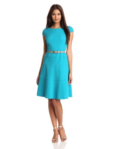 Anne Klein Women's Cap Sleeve Scoopneck Solid Dress, Turquoise, 8