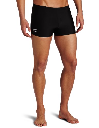 Speedo Men's Race Endurance+ Polyester Solid Square Leg Swimsuit, Black, 36