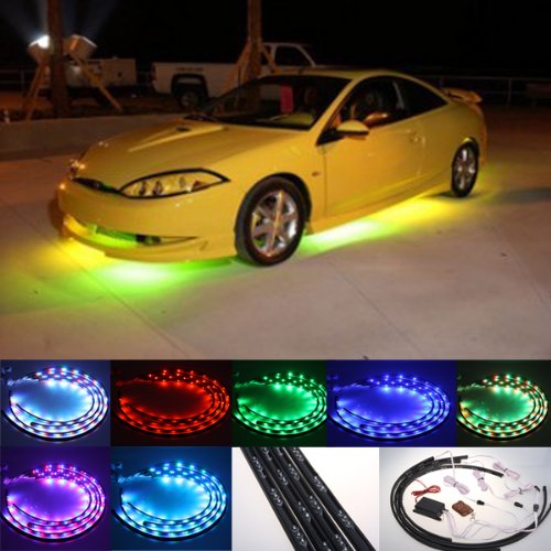 Fuloon (TM) 7 Color LED Under Car Glow Underbody System Neon Lights Kit 48
