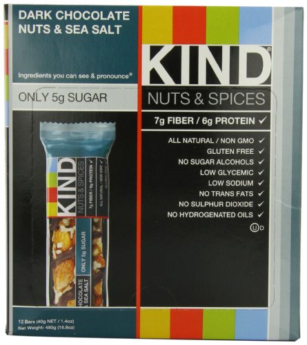 KIND Nuts & Spices, Dark Chocolate Nuts & Sea Salt, 12-Count Bars