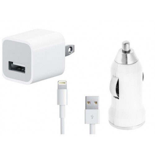 iPhone 5 USB Cable, Car Charger 5V 1A White with AC Wall Charger Adapter for iPhone 5