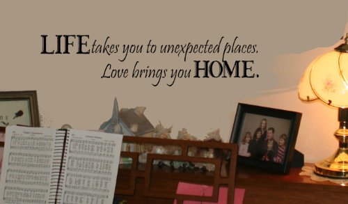 Wall Décor Plus More WDPM130 Life Takes Us Love Brings Us Home Wall Vinyl Sticker Quote, 6 x 24-Inch, Black