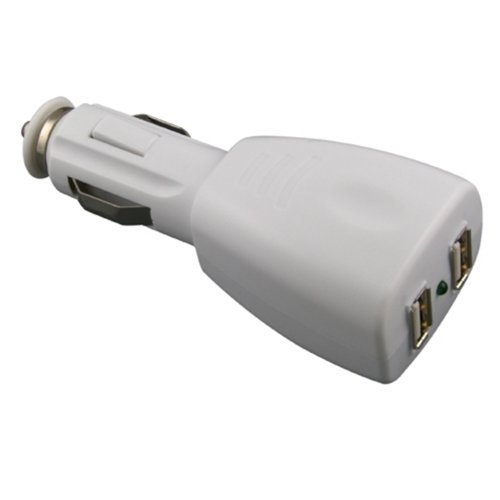 2 Port USB Car Cigarette Lighter Adapter Dual Plug for iPod MP3 Players Charger - Color White