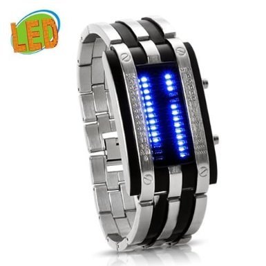 Youyoupifa Trendy Design Long Lasting Shockproof Army Style LED Watch with Alloy Bracelet and 28 Blue LED Lights for Time & Date Display