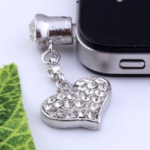 1p Clear Crystal Heart Dangle Anti Dust Plug Stopper for Iphone Cell Phone