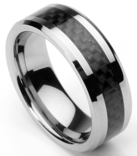 Men's Tungsten Ring/ Wedding Band with Carbon Fiber Inlay, Sizes 7 - 12 by Men's Collections (rg4) (10.5)