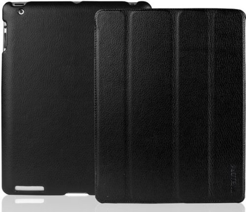 INVELLOP BLACK Leatherette Case Cover for iPad 2 / iPad 3 / iPad 4 / The new iPad Built-in magnet for sleep/wake feature