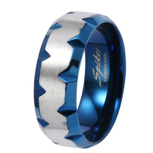 8MM High Polished Stainless Steel Ring with Blue Plated Faceted Edges For Men-Crazy2Shop