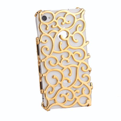 Electroplating Hollow Pattern PC Case Hard Back Cover for iPhone 4S/4, Gold