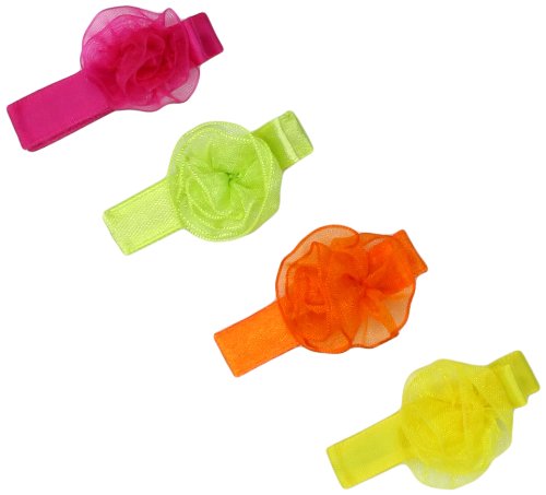 Carter's Hosiery Baby-Girls Newborn 4 Pack Solid Rosette Hair Clip, Pink/Yellow/Orange/Green, One Size