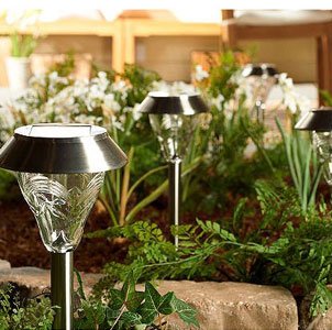 Westinghouse Set of 8 Torrence Premium Glass High-output Bright LED Solar Path and Garden Light Set - Full Stainless Steel Construction