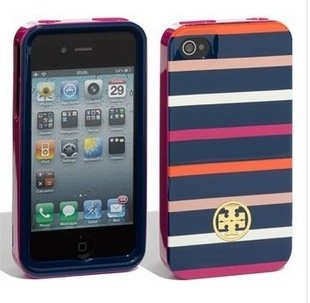 Tory Burch Navy Pink Classic Stripes iPhone 4/4S Hardshell Case