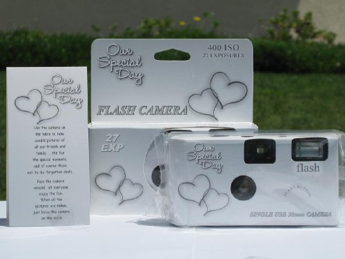 10 Pack Happy Hearts Wedding Party Disposable Cameras with Gift Box and Matching Tents, 27 Exp.