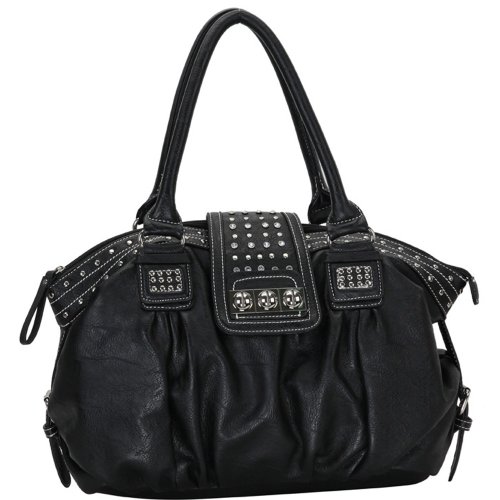 Black Designer Inspired Metal Studded Soft Leatherette Shopper Hobo Tote Shoulder Bag Satchel Handbag Purse