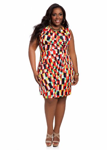 Ashley Stewart Women's Plus Size Sleeveless Abstract Print Dress Multi 24