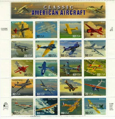 Classic American Aircraft Collectible Stamp Sheet