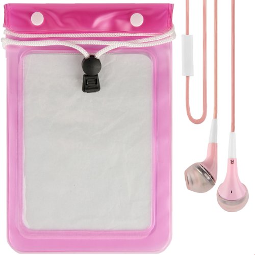 (Pink) VG Waterproof & Grime Resistant Sleeve Cover for HP Slate 7 Android OS 4.1 Jellybean Tablet + Pink VG Premium Stereo Headphones w/ Bass Enhancement Silicone Ear Tips