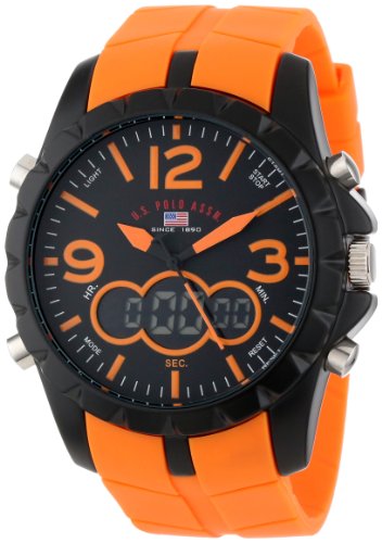 U.S. Polo Assn. Sport Men's US9057 Analog-Digital Black Dial Orange Rubber Strap Watch