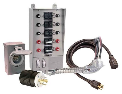 Reliance Controls 31410CRK Pro/Tran 10-Circuit 30 Amp Generator Transfer Switch Kit With Transfer Switch, 10-Foot Power Cord, And Power Inlet Box For Up To 7,500-Watt Generators