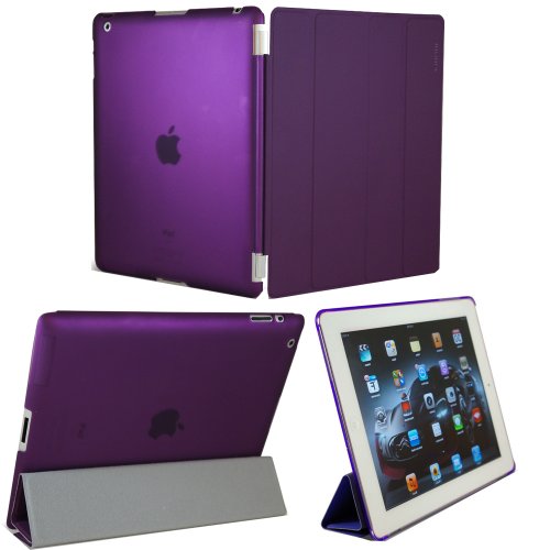 KHOMO ® DUAL CASE Purple Cover FRONT + Purple Crystal Rubberized Back Protector for Apple iPad 2 , iPad 3 & iPad 4 (The new iPad HD)