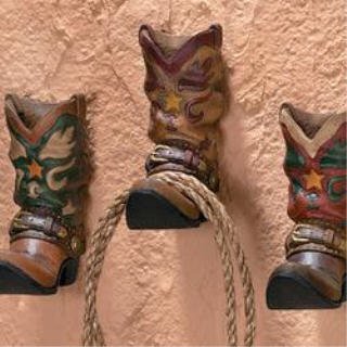 3 Cowboy Western Boots Hook Rack Home Wall Decor