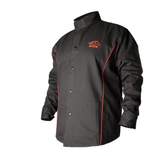BLACK STALLION BSX® FR Welding Jacket - Black w/Red Flames - LARGE