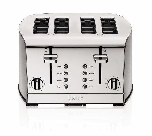 KRUPS KH734D50 Breakfast Set 4-Slice Toaster with Brushed and Chrome Stainless Steel Housing, Silver