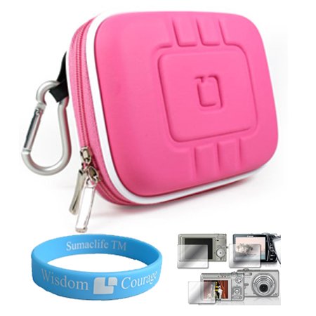 Flip Video Carrying Case for Flip Video Ultra Series Camcorder with Screen Protector Kit (Eva Magenta) and SumacLife TM Wisdom Courage Wristband