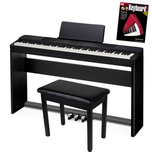 Casio Privia PX-150 88-Key Digital Piano Bundle with Furniture-Style Stand, 3-Pedal System, Bench, and Instructional Book - Black