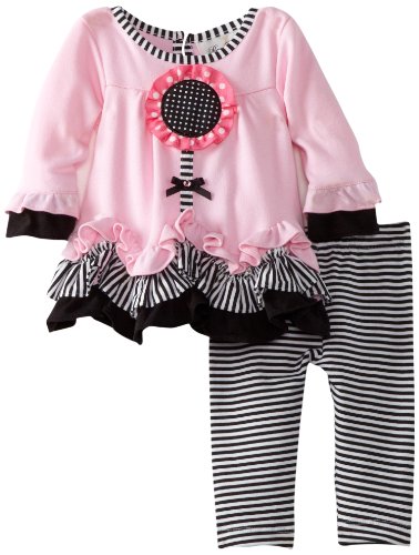 Rare Editions Baby Girls Newborn Stripe Leg Set, Pink/Black, 3-6 Months