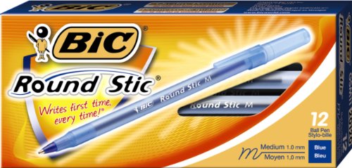 BIC Round Stic Ball Pen, Medium Point , 1.0 mm, Blue, 12 Pens (GSM11-Blu)